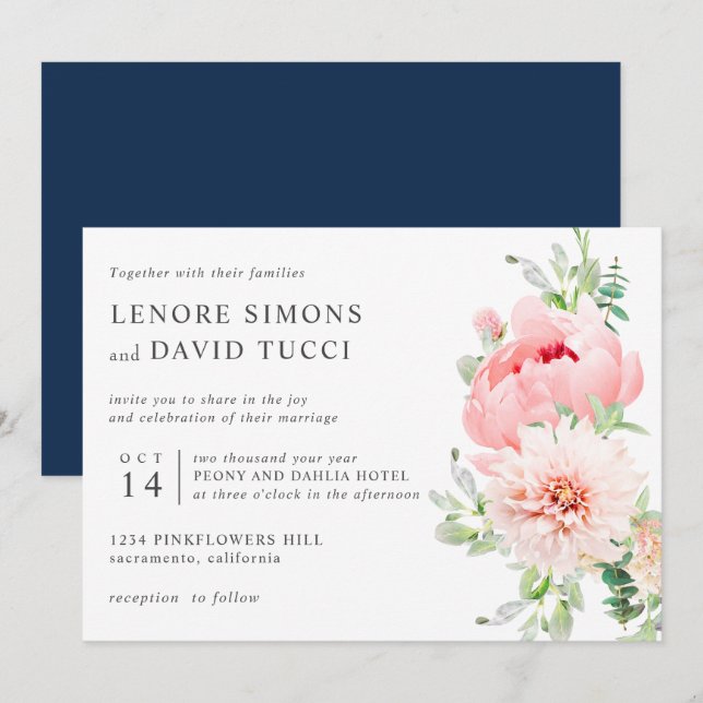 Invitation Jardin sauvage | mariage botanique rose (Devant / Derrière)