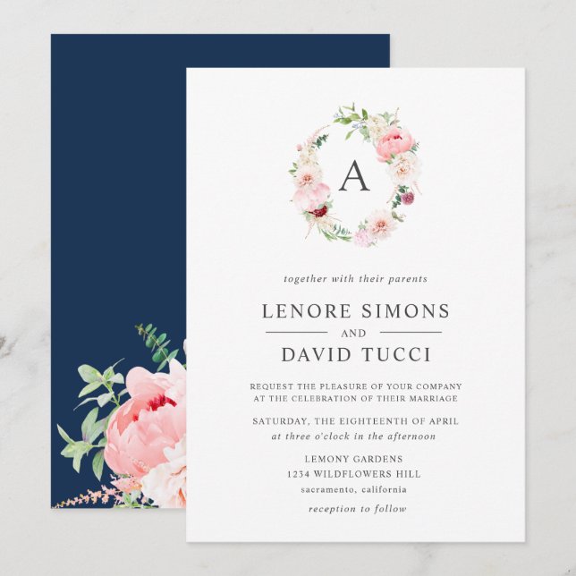Invitation Jardin sauvage | Mariage d'aquarelle de monogramme (Devant / Derrière)