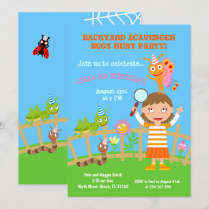 Invitation Jardin scavenger bugs chasse fête d'anniversaire
