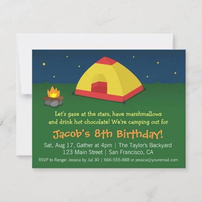 Invitation Jardin Slepover Camping Fête d'anniversaire (Devant)