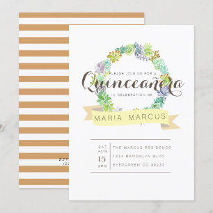 Invitation Jardin Succulent Aquarelle Quinceanera Invitatio