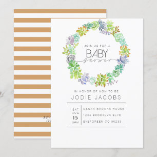 Invitation Jardin Succulent   Baby shower aquarelle