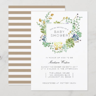 Invitation Jardin Succulent   Baby shower d'aquarelle florale