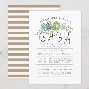 Invitation Jardin Succulent Chic   Baby shower aquarelle
