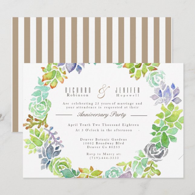 Invitation Jardin Succulent | Fête de l'anniversaire de l'aqu (Devant / Derrière)