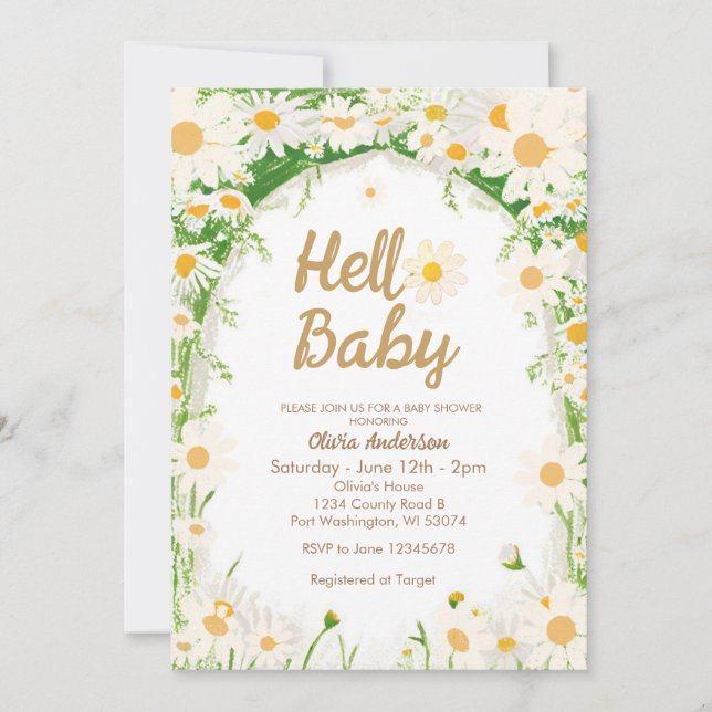 Invitation Jardin Summer Daisy Hello Baby Baby shower (Devant)