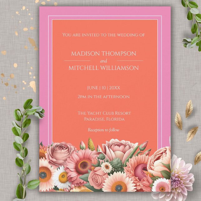 Invitation Jardin Sunrise rose Orange moderne Mariage Floral (Créateur téléchargé)