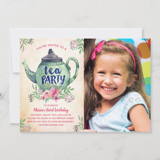 Invitation Jardin Tea Party Anniversaire Photo (Devant)