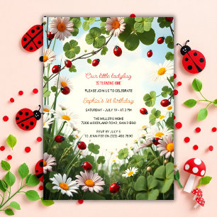 Invitation Jardin thème bébé fille Ladybug 1er anniversaire