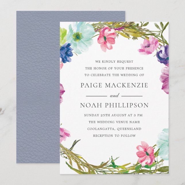 Invitation Jardin tropical Aquarelle Mariage floral Inviter (Devant / Derrière)