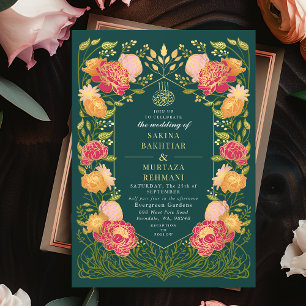 Invitation Jardin Turquoise foncé enchanté Floral musulman Ma