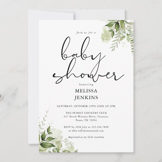 Invitation Jardin verdoyant Baby shower Floral (Devant)