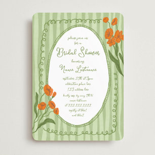 Invitation Jardin Vert Orange Fête des mariées peinte à la ma