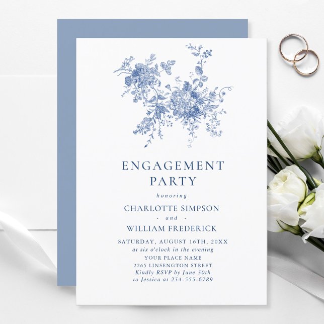 Invitation Jardin victorien Bleu Français ENGAGEMENT PARTY (Créateur téléchargé)
