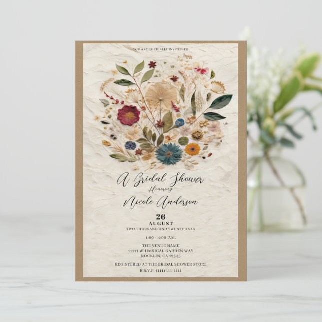 Invitation Jardin Whimsical Pressé Fleurs Bohème Bridal (Debout devant)