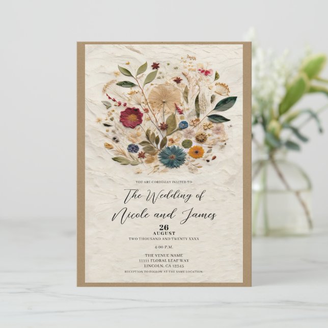 Invitation Jardin Whimsical Pressé Fleurs Mariage bohème (Debout devant)