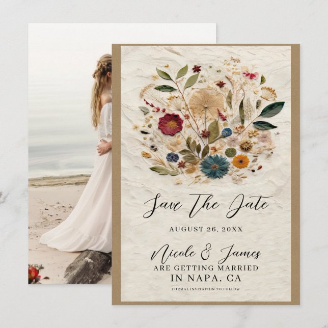 Invitation Jardin Whimsical Pressé Fleurs Mariage bohème (Devant / Derrière)