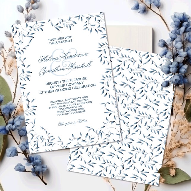 Invitation Jardin Willow Elegant Bleu et Blanc Floral (Créateur téléchargé)