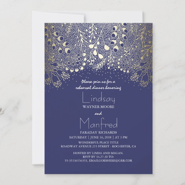 Invitation Jardin Wonderland Gold Floral Dîner de répétition (Devant)
