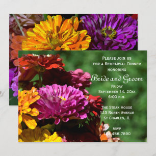 Invitation Jardin Zinnia Fleurs Mariage Dîner de répétition