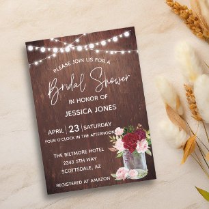 Invitation Jarre Mason en bois Bourgogne Fleur de Rosée pour 