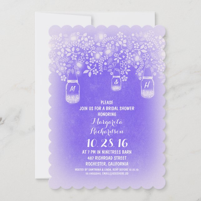 Invitation jarres de maçon rustique cornflower bleu nuptiale (Devant)