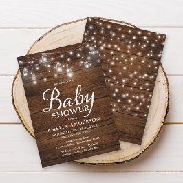 Invitation Jarres en bois rustique et Baby shower lumineux