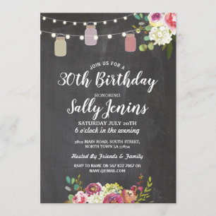 Invitation Jars Anniversaire de la fête Rustic Chalk Floral I