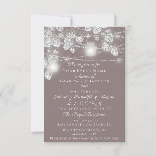 Invitation Jars de lumières de mariage Pailleté Gris Argent B (Devant)
