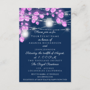 Invitation Jars de lumières de mariage Pailleté Rose Bleu Nui