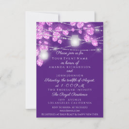 Invitation Jars de lumières de mariage Paillettes Violet Rose