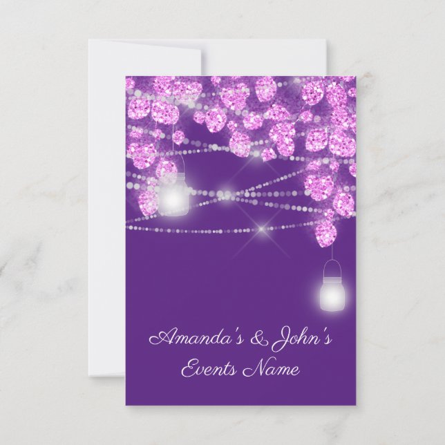 Invitation Jars de lumières de mariage Paillettes Violet Rose (Dos)