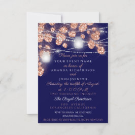Invitation Jars de lumières de mariage Rustique Rose Gold Blu