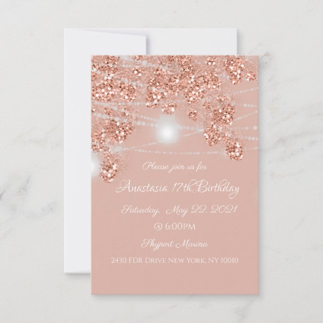 Invitation Jars de Lumières de Mariage Rustique Rose Gold Tei (Devant)