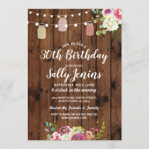 Invitation Jars fête d'anniversaire Rustic Wood Floral Invita