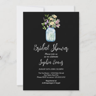 Invitation Jars Mason Avec Fleurs Mariage Shower Noir