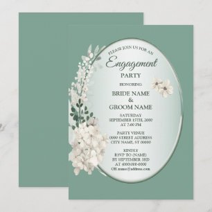 Invitation Jasmine Floral Vert Géométrique Fête de Fiançaille