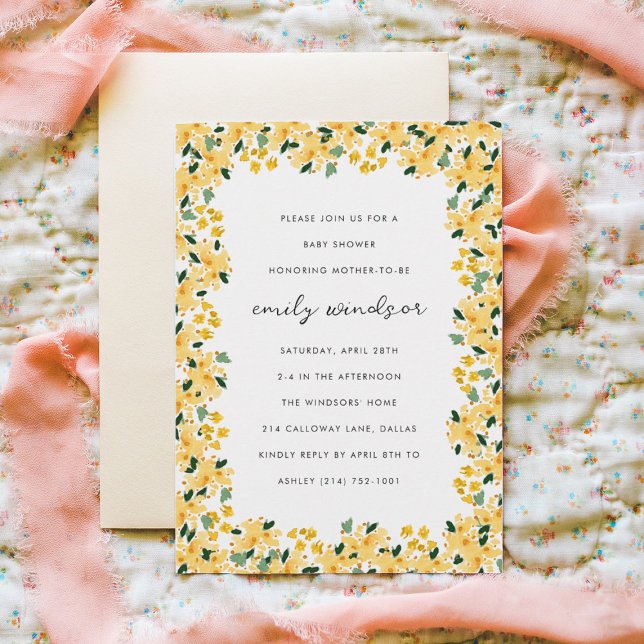 Invitation Jaune Aquarelle Jaune Baby shower Jardin Floral (Créateur téléchargé)