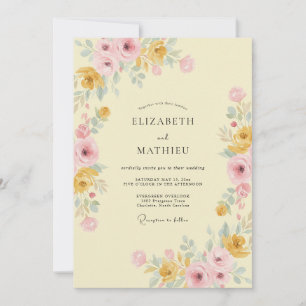 Invitation Jaune Beurre Mariage Champêtre Artistique