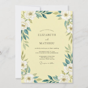 Invitation Jaune Beurre Mariage Feuille de Téal