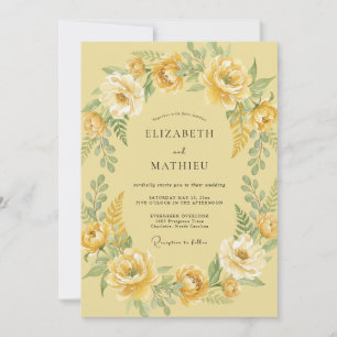 Invitation Jaune Beurre Ranunculus Eucalyptus Gris Mariage