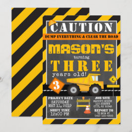 Invitation Jaune Black Construction Zone Truck Party
