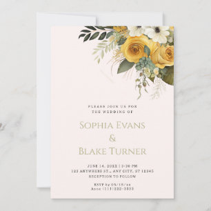 Invitation Jaune blanc et vert Mariage floral