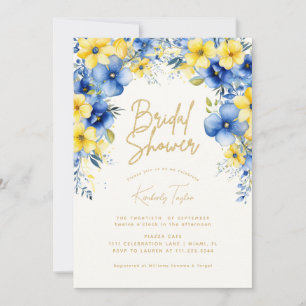Invitation Jaune Bleu Floral Fleurs Mariage Shower