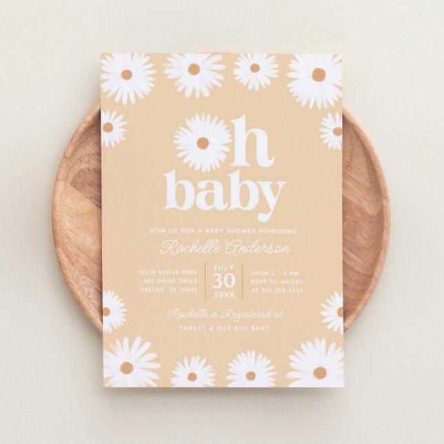 Invitation Jaune Boho Daisy Floral Girl Baby shower (Créateur téléchargé)