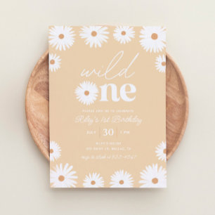 Invitation Jaune Boho Daisy Wild One 1ère fête d'anniversaire