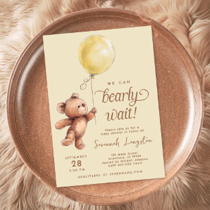 Invitation Jaune Brown Genre Neutre Baby shower Ours Teddy