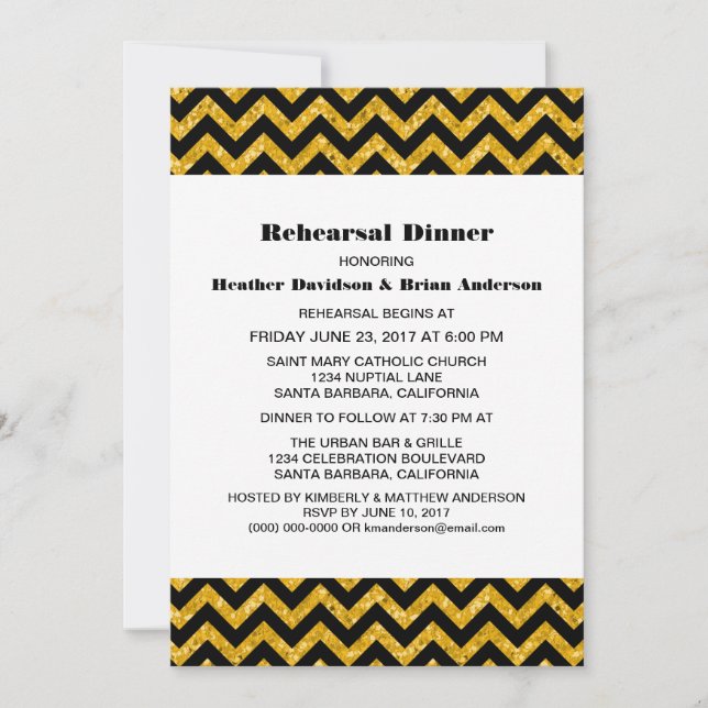 Invitation Jaune Chevron Parties scintillant Dîner de répétit (Devant)