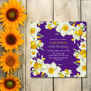 Invitation Jaune Chic Blanc Daffodique Floral Purple Annivers