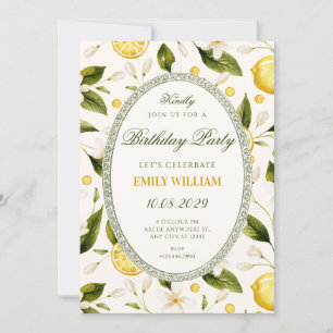 Invitation Jaune citron floral sans couture pour anniversaire